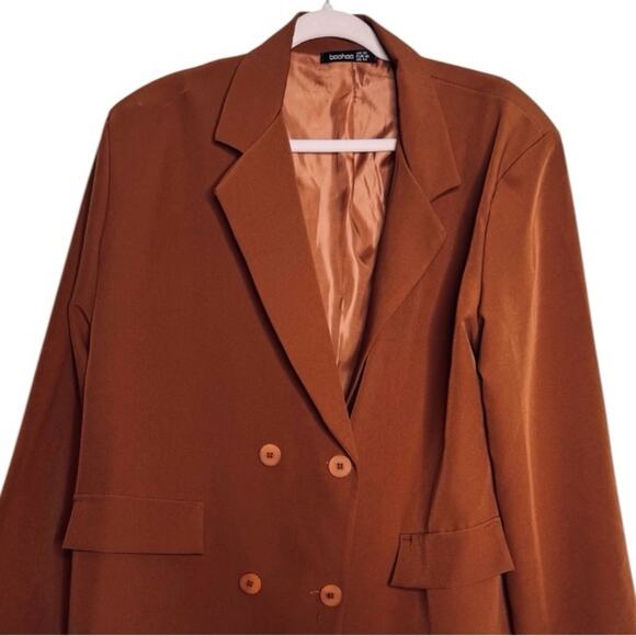 Boohoo Chocolate Brown Heartbreak Plus Oversized Dad Blazer Size 14 - Picture 7 of 11